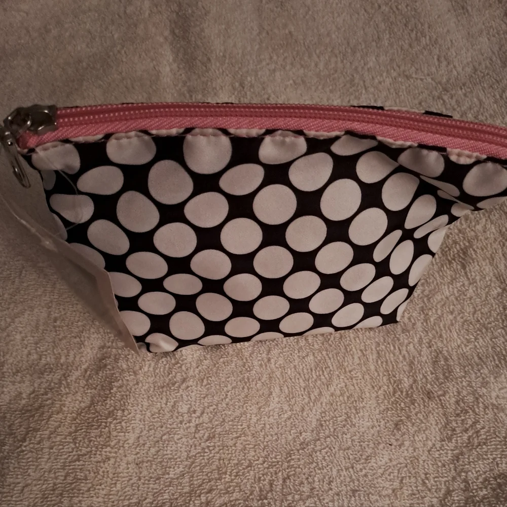 NEW Modella By Conair, Black and White Polka Dot Cosmetic Bag